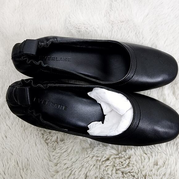 Everlane The Day Heel Black Leather Block Shoes Women's Size 6 Ballet Flats - Picture 5 of 11